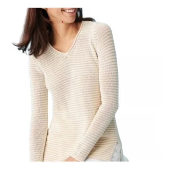 J. Mclaughlin Beige Striped Cotton Blend Sweater‎ Size Small Lightweight Coastal - Picture 1 of 8